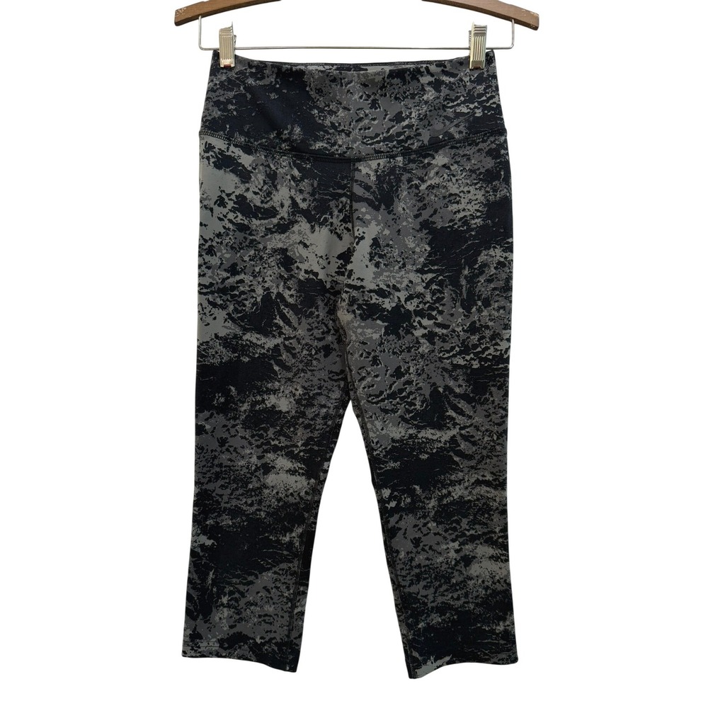 Nike Dri-FIT Womens Grey Black Abstract Print Cropped Leggings Size S Small - Picture 1 of 6